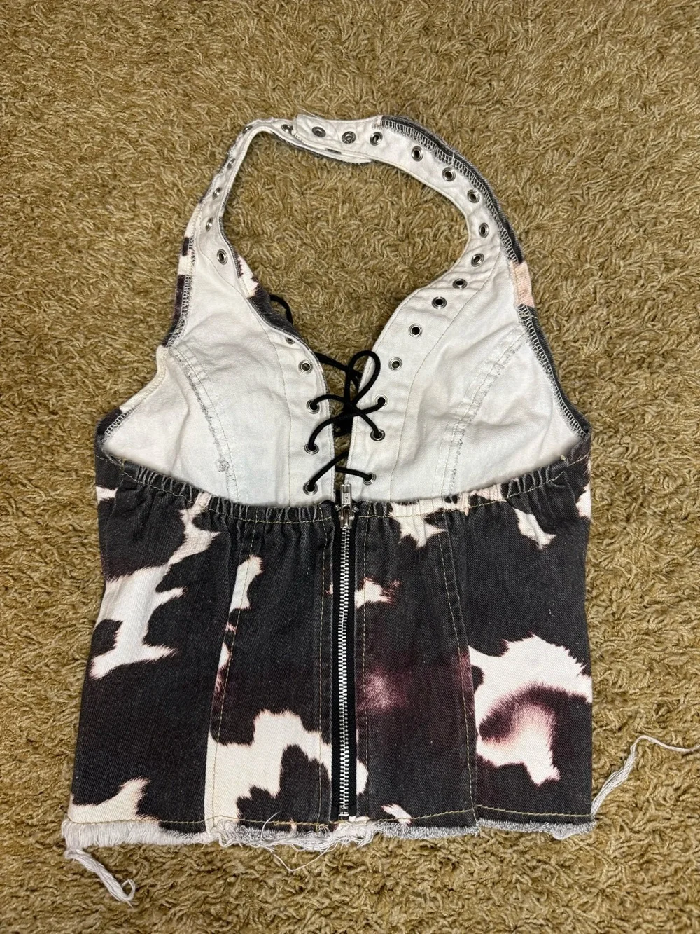 Distressed Cow Print Denim Halter - Picture 3 of 3